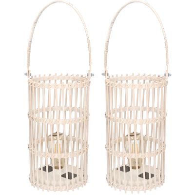 2x stuks 2x stuks witte solar lantaarns van bamboe 32 cm 2x stuks 2x stuks witte solar lantaarns van bamboe 32 cm