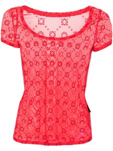 Marine Serre monogram-flocked mesh T-shirt - Rouge