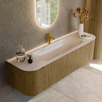 Badmeubel Mondiaz Kurve-Dlux | 160 cm | Meubelkleur Dusk | Wastafelkleur Meli | Solid surface | Wasbak midden spoelbak | 1 kraangat