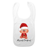 Baby slabbetje - wit - My first Christmas - morsdoek - kerstpoesje - kerstcadeau