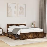 Bedframe met hoofdeinde bewerkt hout gerookt eiken 140x190 cm