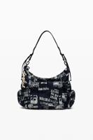 Middelgrote schoudertas met krantenprint - BLACK - U