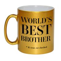 Gouden Worlds best brother cadeau koffiemok / theebeker 330 ml - Cadeau mokken   - - thumbnail