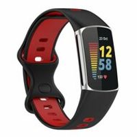 FitBit Charge 5 & 6 Sportbandje met dubbele lus - Zwart / rood - Tweekleurig - Maat: L - thumbnail