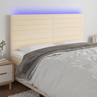 Hoofdbord LED 200x5x118/128 cm stof crèmekleurig