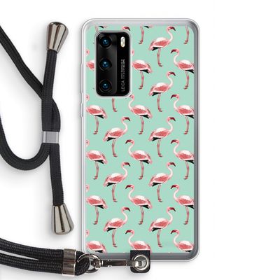 Flamingoprint groen: Huawei P40 Transparant Hoesje met koord