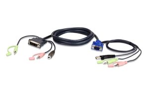 Aten 2L-7DX2U video kabel adapter 1,8 m HDB-15 Male, USB A, Mini Stereo Jack DVI-I (Single Link), USB B, Mini Stereo Jack Zwart, Groen, Roze