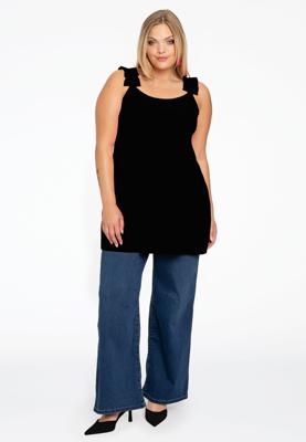 Yoek Singlet flare ruches | Zwart | Maat 50/52
