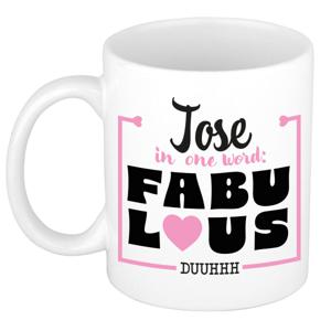 Naam mok Jose - wit - Fabulous - keramiek - 300 ml - cadeau collega beker