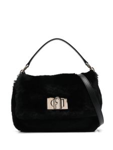 Furla sac cabas en peau de mouton à plaque logo - Noir