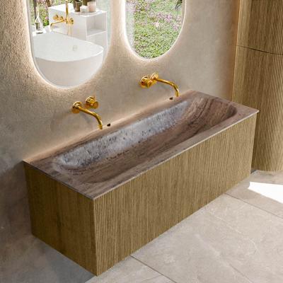 Badmeubel Mondiaz Kurve-Dlux | 120 cm | Meubelkleur Dusk | Wastafelkleur Oza | Solid surface | Wasbak midden spoelbak | Zonder kraangat(en)