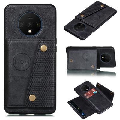 Voor OnePlus 7T schokbestendige magnetische PU + TPU beschermhoes met kaartsleuven (zwart)