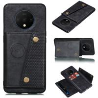 Voor OnePlus 7T schokbestendige magnetische PU + TPU beschermhoes met kaartsleuven (zwart)