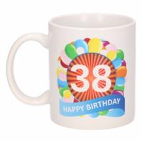 38 jaar Verjaardag koffiemok - cadeau beker - feestelijke ballonnen print - 300 ml - keramiek - wit