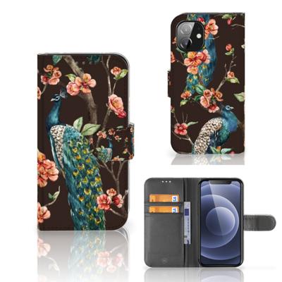 Apple iPhone 12 Mini | Telefoonhoesje | Met pasjeshouder | Pauw met Bloemen