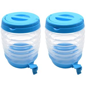 Drankdispenser - 2x - opvouwbaar- blauw - kunststof - 3,5 liter - D15 x H21 cm