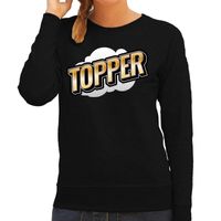 Topper fun tekst sweater voor dames zwart in 3D effect - thumbnail