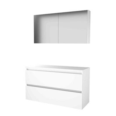 Basic-Line Comfort 46 Badkamermeubelset - 120 x 46 cm - Greeploos - 2 Lades - Wastafelblad - Spiegelkast - Ice White