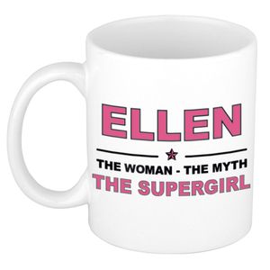 Naam cadeau mok/ beker Ellen The woman, The myth the supergirl 300 ml   -
