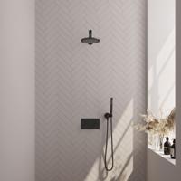 Brauer Black Carving Thermostatische Regendoucheset Inbouw - Hoofddouche 20 cm - Rechte Wandarm - Met Drukknoppen - Handdouche Staaf - Doucheslang - Wandaansluitbocht - Mat Zwart