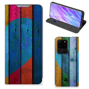 Samsung Galaxy S20 Ultra Book Wallet Case Wood Heart - Cadeau voor je Vriend