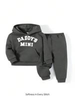 Bon&Bon Baby Boy Letter Graphic Hooded Thermal Sweatshirt And Jogger Pants Set Grey / 3-6M