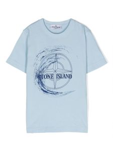 Stone Island Junior t-shirt en coton à logo pailleté - Bleu