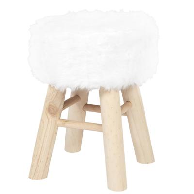 Bijzet krukje Pluche - naturel - dennenhout - D28 x H40 cm - trendy en zacht
