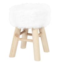 Bijzet krukje Pluche - naturel - dennenhout - D28 x H40 cm - trendy en zacht