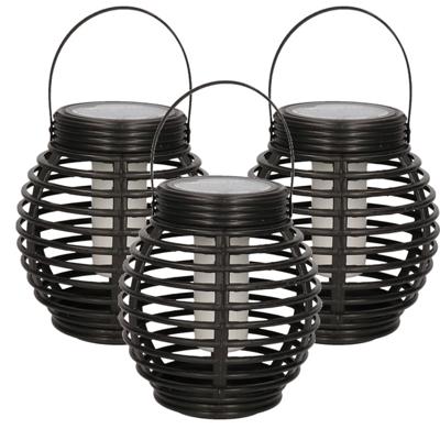 3x solar lantaarn - zwart - vlam effect - 15 cm - zonne-energie tuinlantaarn - tuinverlichting