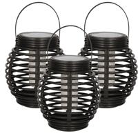 3x solar lantaarn - zwart - vlam effect - 15 cm - zonne-energie tuinlantaarn - tuinverlichting
