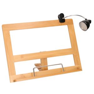 Kookboekstandaard bamboe hout 32 cm met leeslampje/verlichting zwart