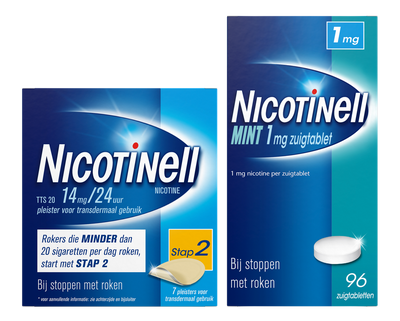Nicotinell Combineer Pleister 14 mg (7st) en Zuigtablet Mint 1 mg (96st) -