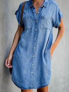 Denim Shirt Collar Casual Pocket Dress