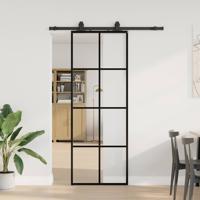 VidaXL Schuifdeur met beslagset 76x205 cm esg glas zwart