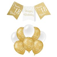 Paperdreams Luxe 18 jaar feestversiering set - Ballonnen & vlaggenlijnen - wit/goud - Feestpakketten
