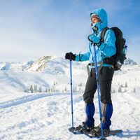 54/64/76 cm Set Sneeuwschoenen met Klimhulp Allround 4-In-1 voor Kinderen en Volwassenen Incl. Draagtas/Trekkingstokken Marineblauw
