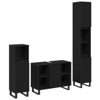 Badkamermeubelset 3 pcs Zwart 30 x 30 x 180 cm Bewerkt hout