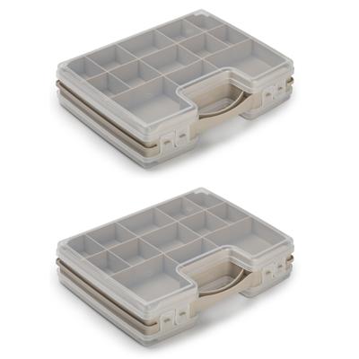 2x stuks plasticforte opbergkoffertje/opberg/sorteerbox - 21-vaks - kunststof - taupe - 28 x 21 x 6