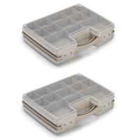 2x stuks plasticforte opbergkoffertje/opberg/sorteerbox - 21-vaks - kunststof - taupe - 28 x 21 x 6