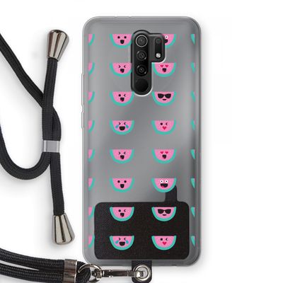 Smiley watermeloenprint: Xiaomi Redmi 9 Transparant Hoesje met koord