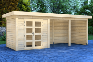Prime Line blokhut 250x250 cm + luifel 400 cm + achterwand en zijwand- Plat dak- Onbehandeld vurenhout- Van Kooten - Van Kooten