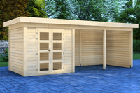 Prime Line blokhut 250x250 cm + luifel 400 cm + achterwand en zijwand- Plat dak- Onbehandeld vurenhout- Van Kooten - Van Kooten