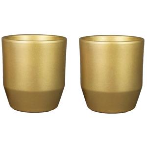 Bela Arte Plantenpot - 2x - keramiek - glans goud - 13,5x13 cm