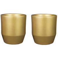 Bela Arte Plantenpot - 2x - keramiek - glans goud - 13,5x13 cm