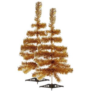 2x stuks kleine gouden kerstbomen van 60 cm