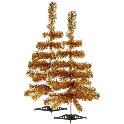 2x stuks kleine gouden kerstbomen van 60 cm