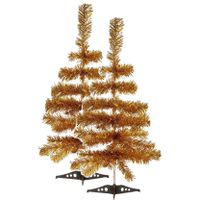 2x stuks kleine gouden kerstbomen van 60 cm