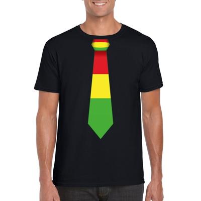Carnaval t-shirt met Limburgse kleuren stropdas - zwart - voor heren - Carnaval thema kleding
