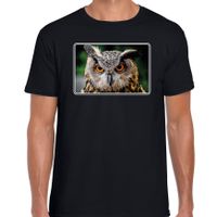 Dieren t-shirt met uilen foto zwart voor heren - thumbnail